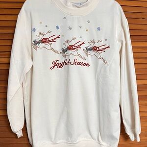 Bobbie Brooks Vintage Women’s Christmas Sweatshirt Size XL, Cream, Embroidered